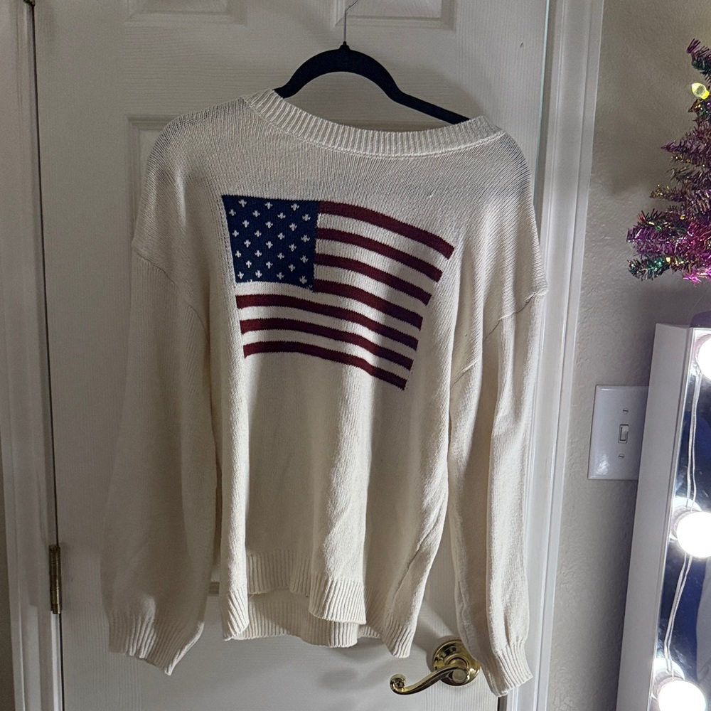 SHEIN Cream Sweater with American Flag Design